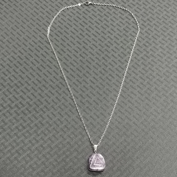 Chevron Purple Amethyst Necklace Natural Gemstone Pendant Stainless-Steel Chain - Picture 17 of 17